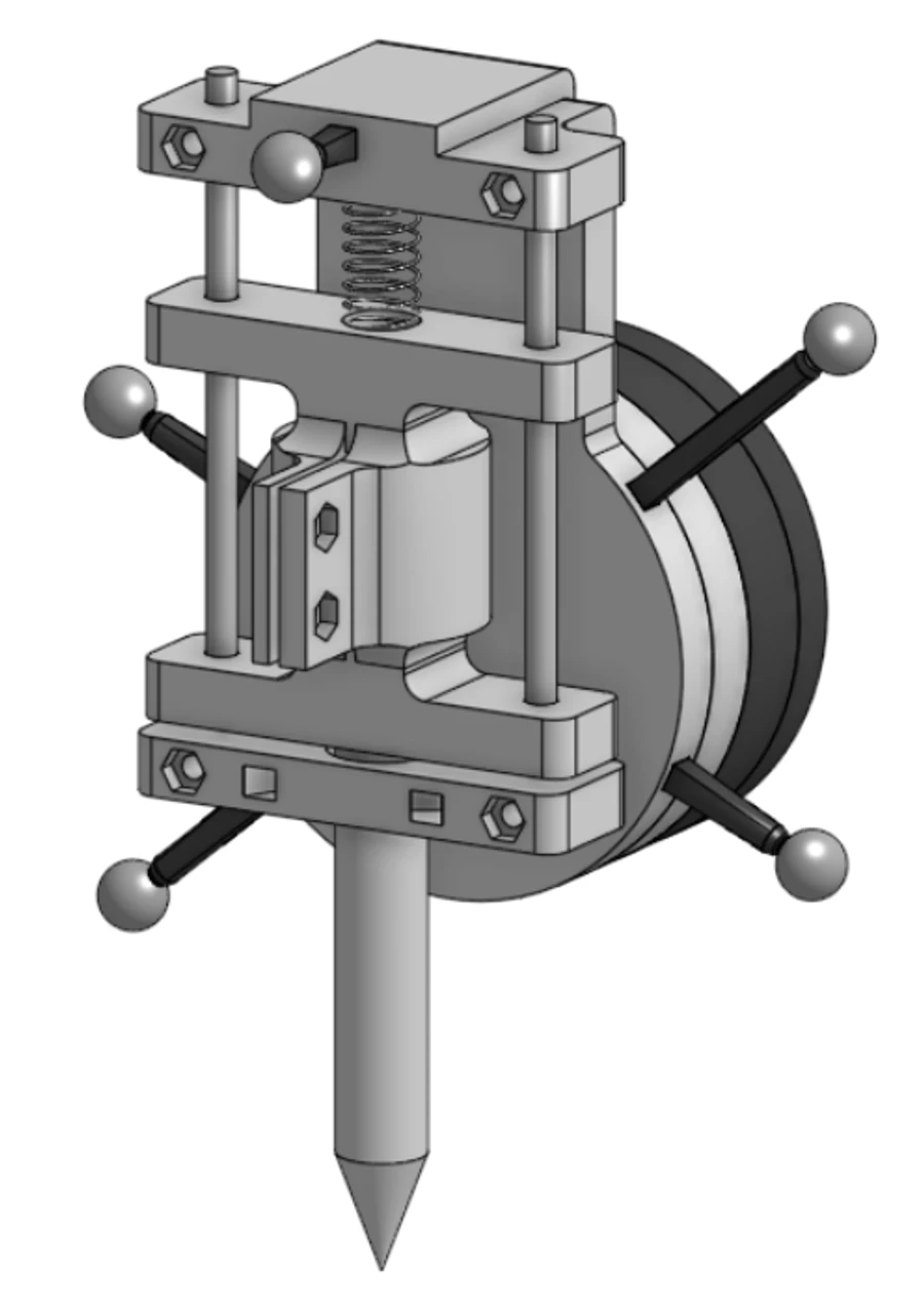 End-effector CAD — spring-loaded, passive-compliance pen holder