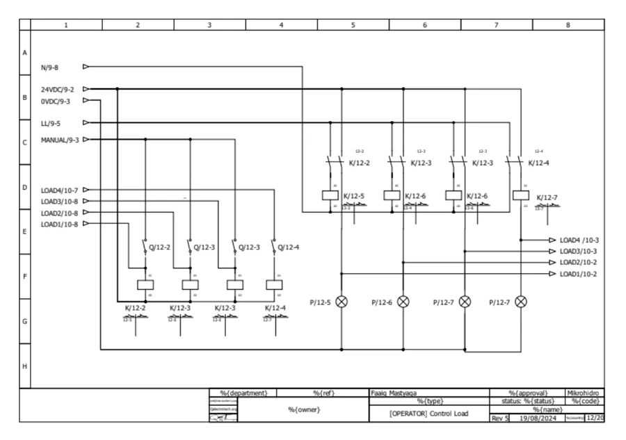 One page of the multi-page single line diagram (operator load control), drawn in QElectroTech