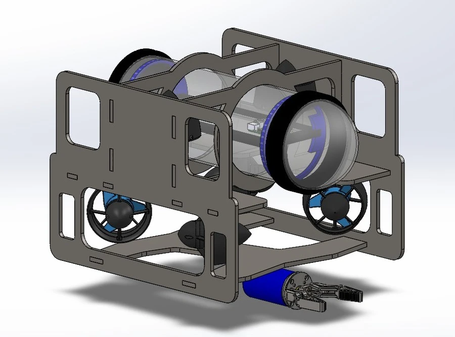 Early CAD design of the vehicle, including a gripper