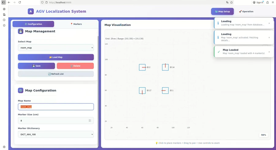 Web interface — Map management & configuration, localization display